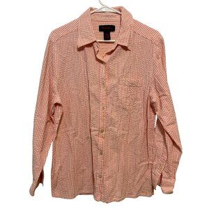 Denim & Co. Womens Pink & White Striped Button-Up Shirt Medium